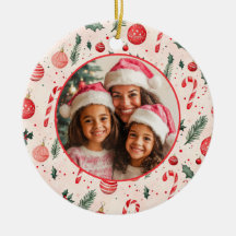 Schattige Roze Rode Foto Kerst Ornament