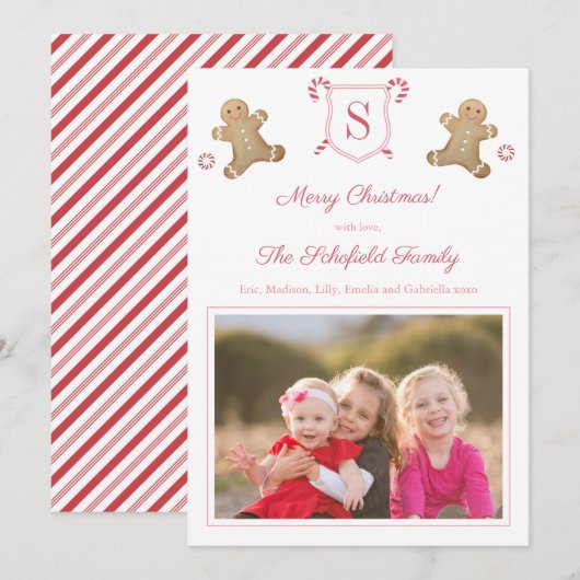 Schattige Roze Rode Gemberkoek Pepermunt Strepen F Feestdagenkaart (Voorkant / Achterkant)