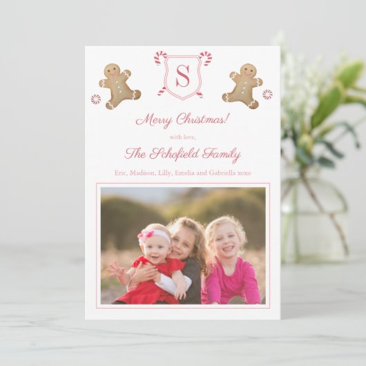 Schattige Roze Rode Gemberkoek Pepermunt Strepen F Feestdagenkaart (Staand voorkant)