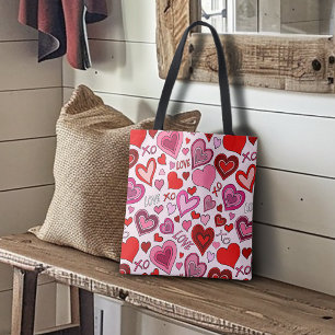 Schattige Roze Rode Harten Blos Liefde Patroon Tote Bag