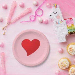 Schattige roze rood groot hart modern meisjesachti papieren bordje