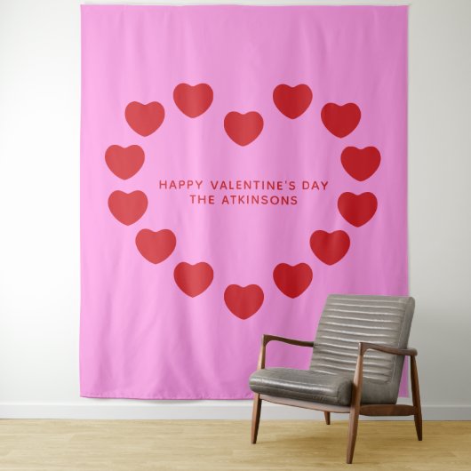 Schattige roze rood hart Valentijnsdag partij acht Wandkleed (In situ)