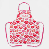 Schattige roze rood hartpatroon schort (Voorkant)