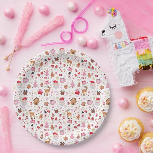 Schattige Roze Rood Sinterklaas Kerstmis Feest Papieren Bordje (Feest)