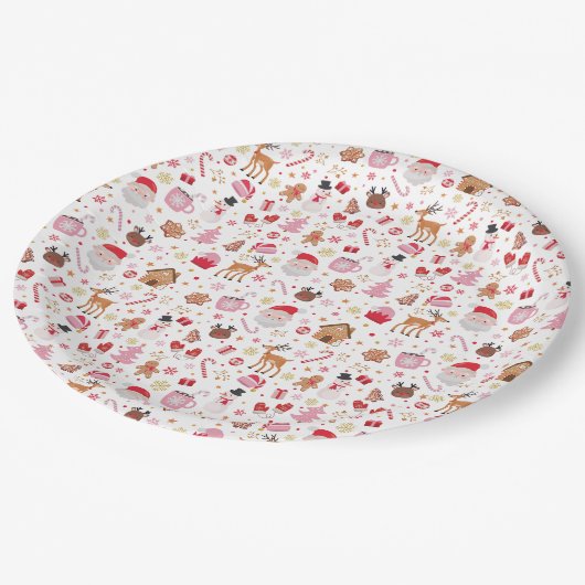 Schattige Roze Rood Sinterklaas Kerstmis Feest Papieren Bordje (Gekanteld)