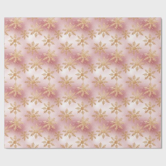 Schattige Roze Rose Goud Sneeuwvlok Feestelijke Pa Cadeaupapier (Vlak)