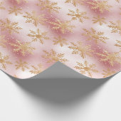 Schattige Roze Rose Goud Sneeuwvlok Feestelijke Pa Cadeaupapier (Hoek)