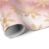Schattige Roze Rose Goud Sneeuwvlok Feestelijke Pa Cadeaupapier (Rol Hoek)