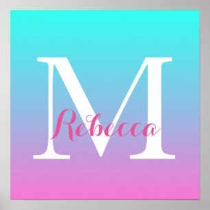 schattige roze roze fuchsia turquoise poster