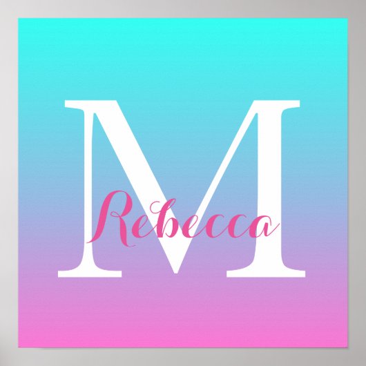 schattige roze roze fuchsia turquoise poster (Voorkant)