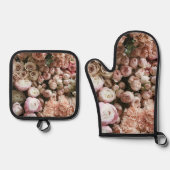 Schattige Roze Rozen Bloemen Ovenwant & Pannenlap Set (Voorkant)