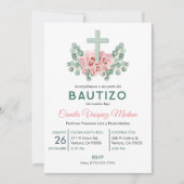 Schattige Roze Rozen en bladeren Bautizo Doop Spaa Kaart (Voorkant)