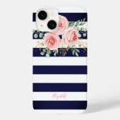Schattige roze rozen marineblauw strepen Case-Mate iPhone case (Achterkant)