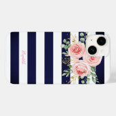 Schattige roze rozen marineblauw strepen Case-Mate iPhone case (Achterkant (horizontaal))