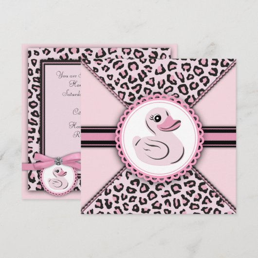 Schattige Roze Rubber Eend Baby shower Kaart (Voorkant / Achterkant)