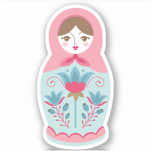 Schattige Roze Russisch Nesting Doll Sticker (Voorkant)