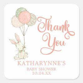 Schattige Roze Rustieke Bunny Baby shower Dank je Vierkante Sticker
