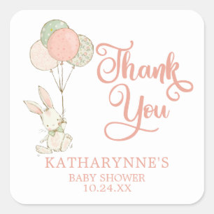 Schattige Roze Rustieke Bunny Baby shower Dank je  Vierkante Sticker