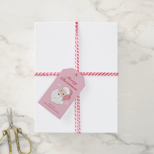 Schattige Roze  Santa Christmas Gift Label Cadeaulabel (Met Touw)