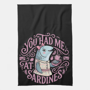 Schattige Roze Sardines Cartoon Citaat Theedoek