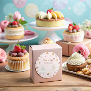 Schattige roze schapendesserts waterverf kids birt ronde sticker