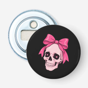 Schattige Roze Schedel Coquette Strik Pastel Goth Button Flesopener