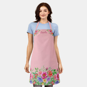 Schattige Roze Schort met Waterverf Bloemen