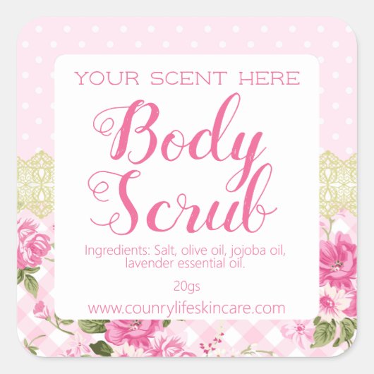 Schattige Roze Shabby Chic Roos Body Scrub Labels (Voorkant)