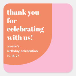 Schattige Roze Sinaasappel 21st Verjaardag Custom  Vierkante Sticker