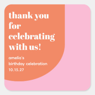 Schattige Roze Sinaasappel 21st Verjaardag Custom  Vierkante Sticker