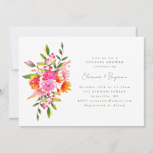 Schattige Roze Sinaasappel Bloemen Waterverf Koppe Kaart (Voorkant)