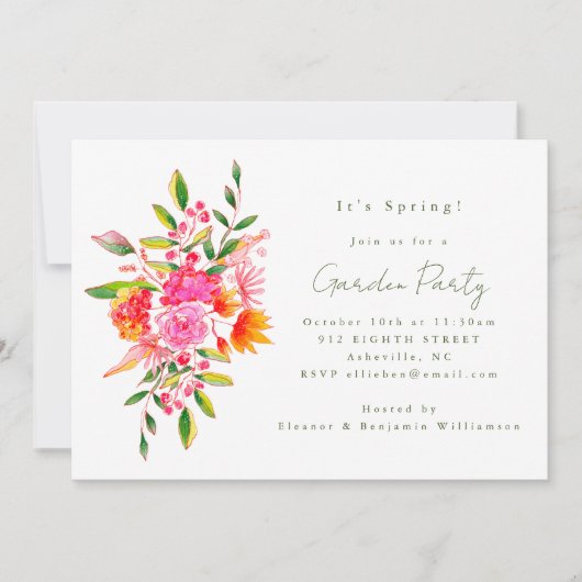 Schattige Roze Sinaasappel Bloemen Waterverf Tuin  Kaart (Voorkant)