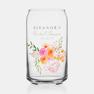 Schattige Roze Sinaasappel Bloemen Waterverf Vrijg Blikvorm Glas