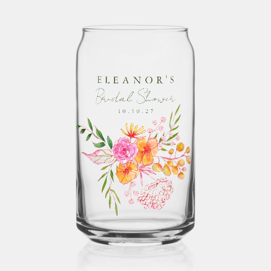 Schattige Roze Sinaasappel Bloemen Waterverf Vrijg Blikvorm Glas (Voorkant)