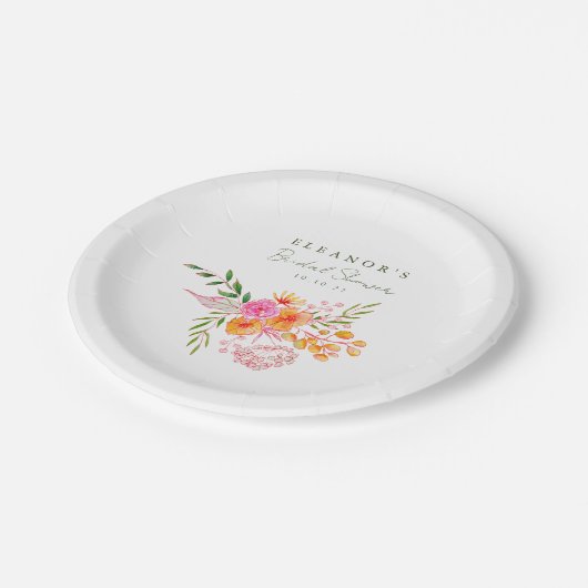 Schattige Roze Sinaasappel Bloemen Waterverf Vrijg Papieren Bordje (Gekanteld)