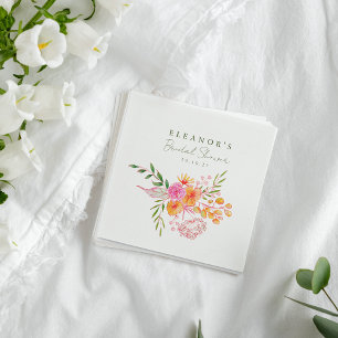 Schattige Roze Sinaasappel Bloemen Waterverf Vrijg Servet