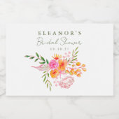 Schattige Roze Sinaasappel Bloemen Waterverf Vrijg Sparkling Wijnetiket (Enkel label)