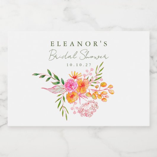 Schattige Roze Sinaasappel Bloemen Waterverf Vrijg Sparkling Wijnetiket (Enkel label)