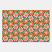 Schattige Roze Sinaasappel Groen Retro Bloemen Inpakpapier Vel (Voorkant 3)