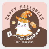 Schattige Roze Sinaasappel Halloween Boo-tiful Boo Vierkante Sticker (Voorkant)