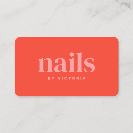 Schattige Roze Sinaasappel Neon Nail technicus Visitekaartje (Voorkant)