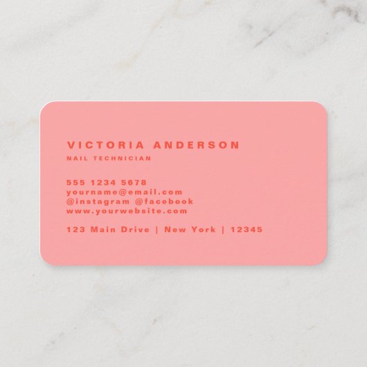 Schattige Roze Sinaasappel Neon Nail technicus Visitekaartje (Achterkant)