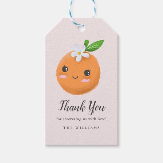 Schattige Roze Sinaasappels Kleine Cutie Baby show Cadeaulabel (Voorkant)