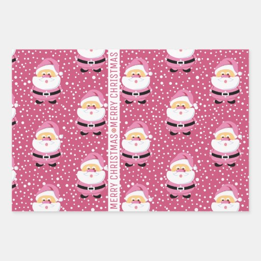 Schattige Roze Sinterklaas Vrolijke Kerstvakantie Inpakpapier Vel (Voorkant)