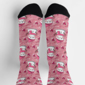 Schattige Roze Sneeuwman harten Gepersonaliseerde Sokken (Top)
