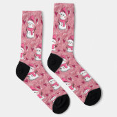 Schattige Roze Sneeuwman harten Gepersonaliseerde Sokken (Rechts)