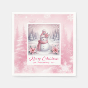 Schattige Roze Sneeuwman Kerstmiskous Wintertafere Servet