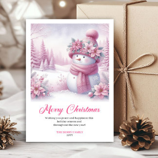 Schattige Roze Sneeuwman Kinderen Download Kerst G Feestdagenkaart