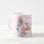 Schattige Roze Sneeuwman Winter Wonderland Custom Koffiemok (Voorkant links)