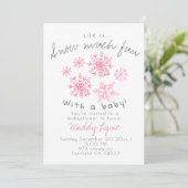 Schattige roze sneeuwmeisje babyshower party Uitno Kaart (Staand voorkant)
